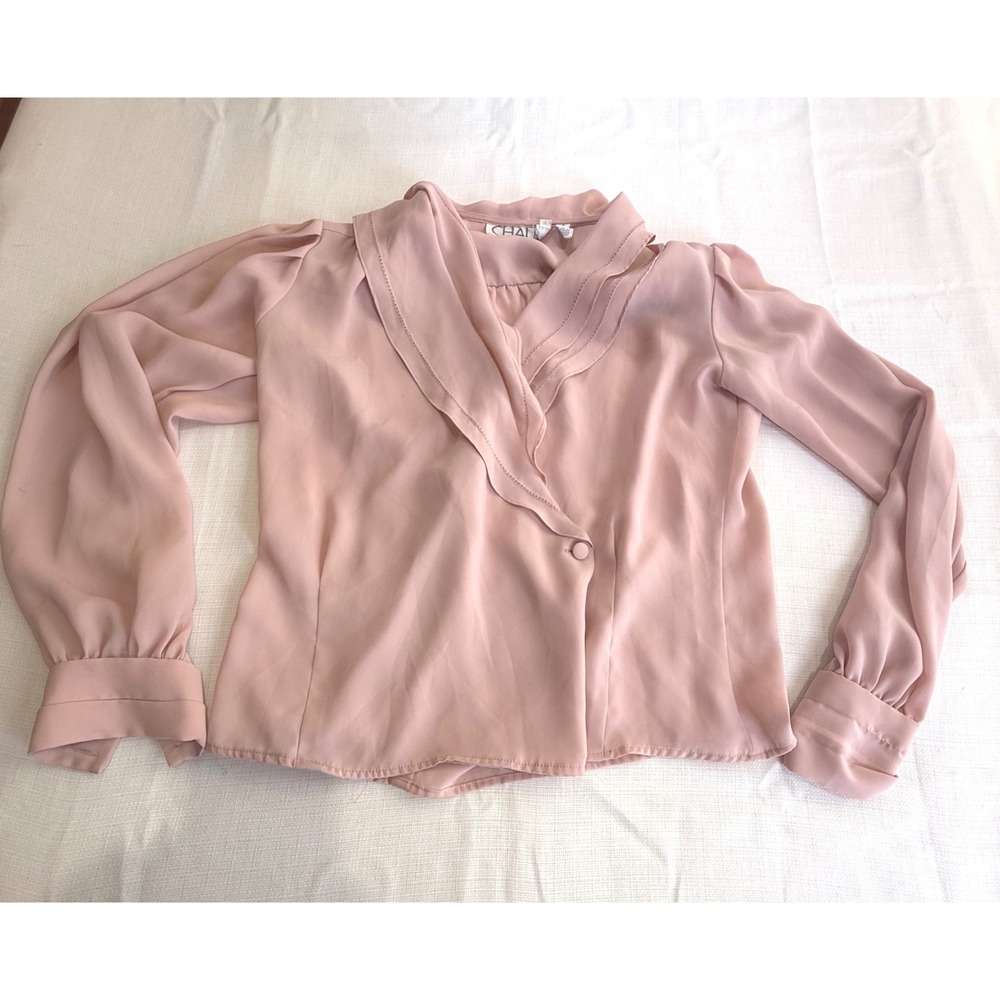 Vintage CHaus Blush Pink Ruffle Blouse 90s Romantic Cottagecore Sz 8